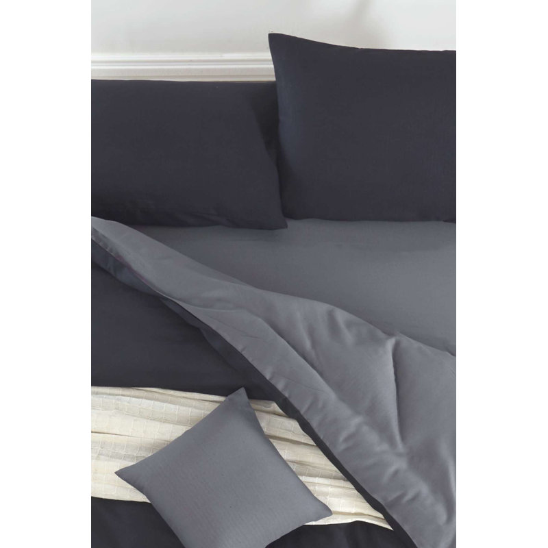 Luxury XXL Quilt Cover Set, Black & Fume, 61 x 87 Duvet & Pillowcase | 65% Cotton / 35% Polyester, 120 Thread Count | Machine Washable, Stylish & Comfortable Bedding for Modern Homes