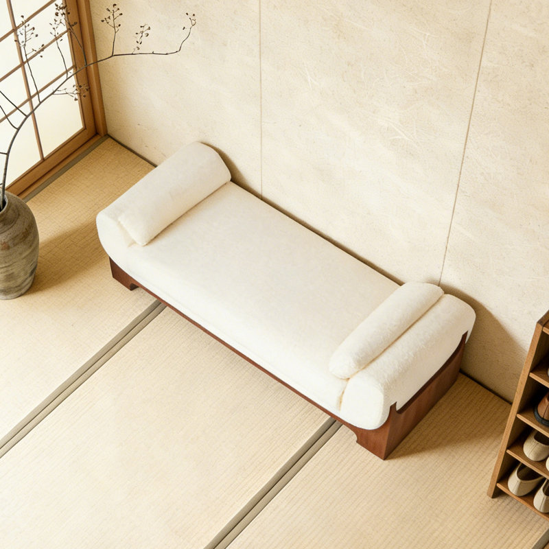 Banc rembourré en velours blanc, H 16,42 po x l 70,71 po x P 19,61 po