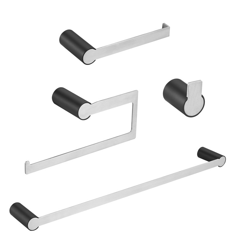 4 - Piece Bathroom Hardware Set, Brushed Nickel/Black