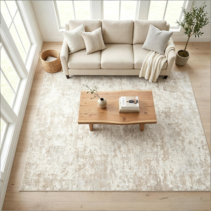 Tapis abstrait lavable pour bureau personnel, Beige, Rectangle 9 pi x 12 pi