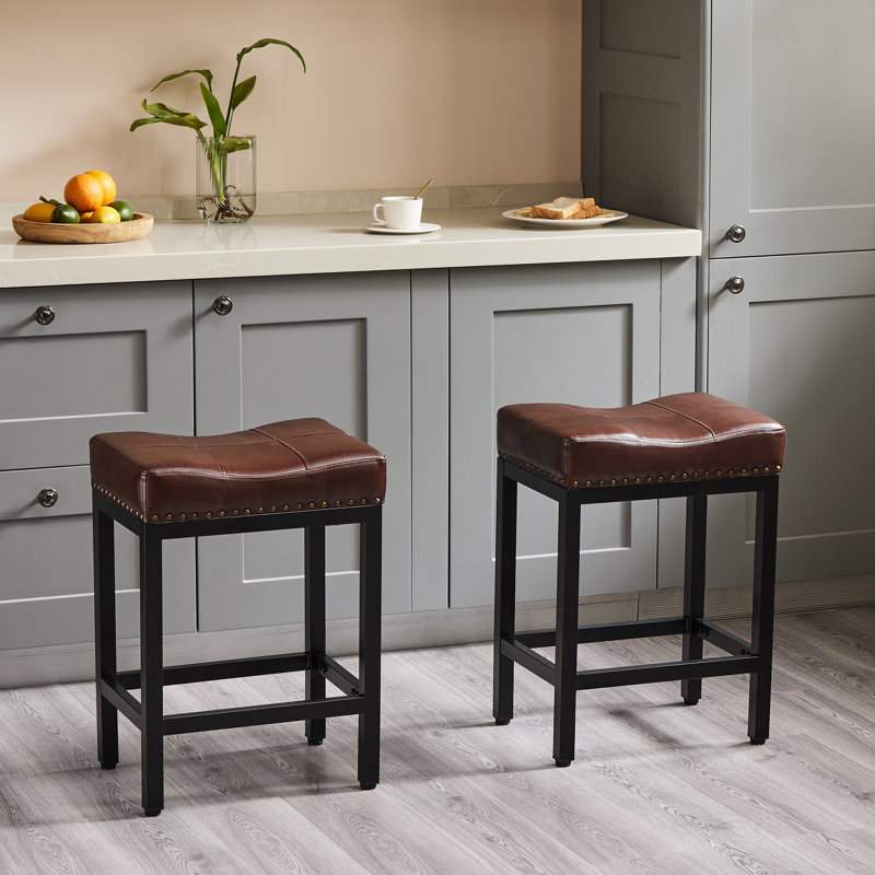 Tabouret de comptoir 24,21 po Michille, Siège brun / cadre noir, 2
