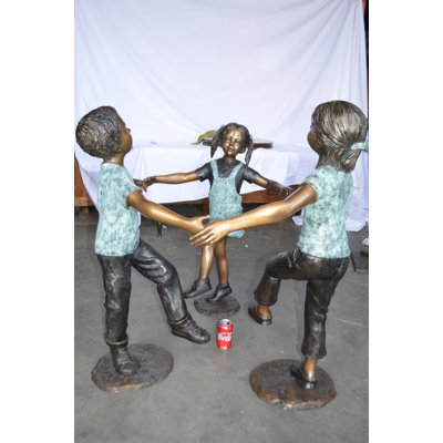Three Children Happily Holding Hands Bronze Statue