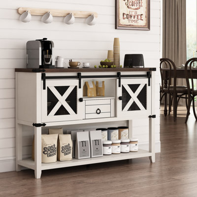 46'' Entryway Cabinet With 2 Sliding Barn Doors & Drawer Console Table Wood Sideboard Buffet For Living Room Hallway