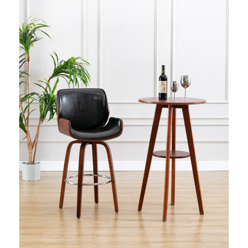 Livingston 70cm Swivel Faux Leather Mid-Century Counter Stool, Black