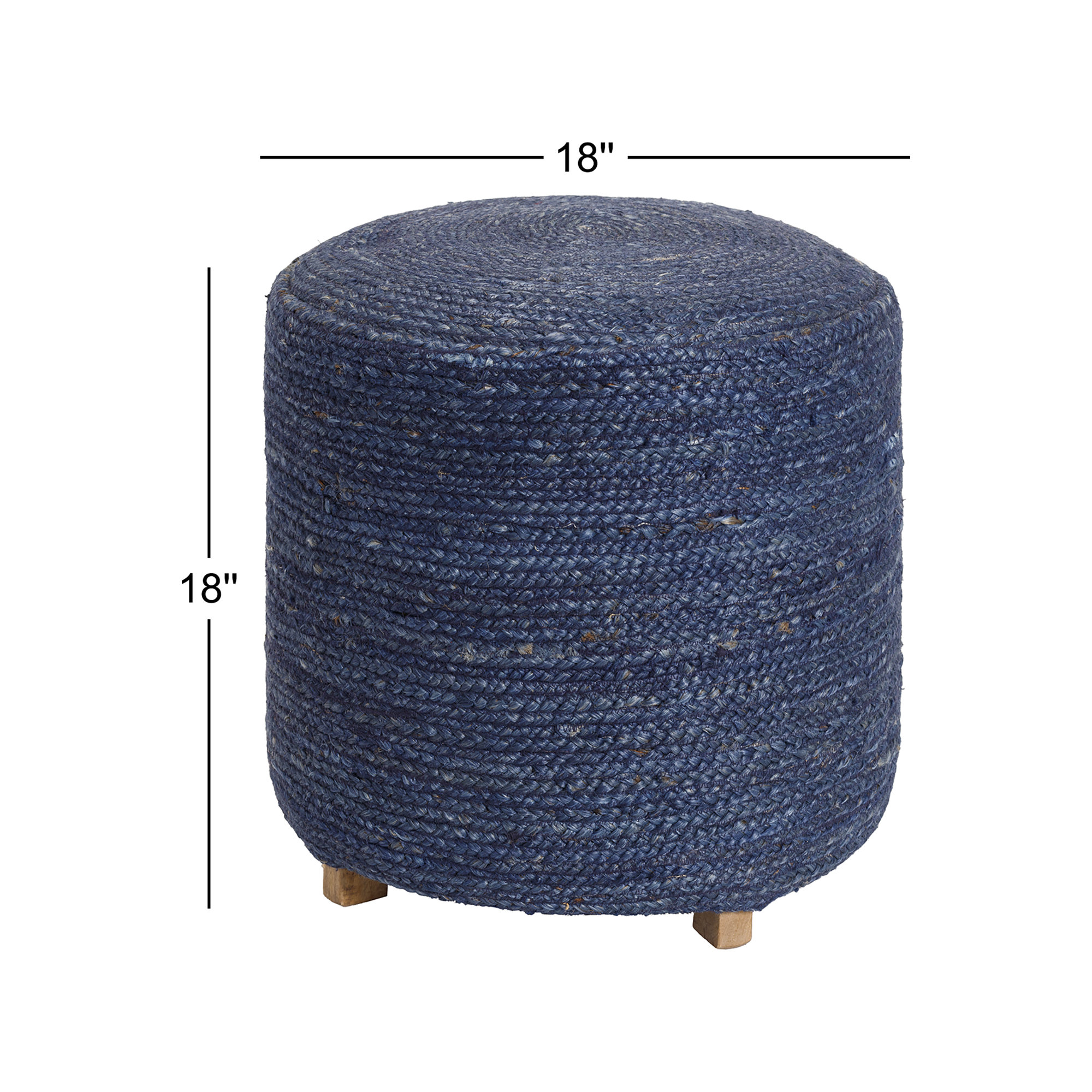 Kerrin Upholstered Ottoman, Dark Blue Jute