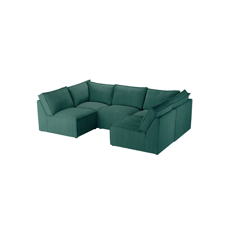 Beadie 5-Piece Corduroy Cord Corner Sofa , Green