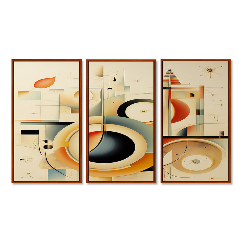 Brittaney - ensemble de reproductions d'art géométriques murales, Cadre flottant brun, H 40 po x l 60 po x P 1 po