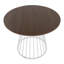 Table de salle à manger ronde en bois de noyer massif avec base abstraite en acier blanc, quatre places assises, riche finition brune, style glam contemporain