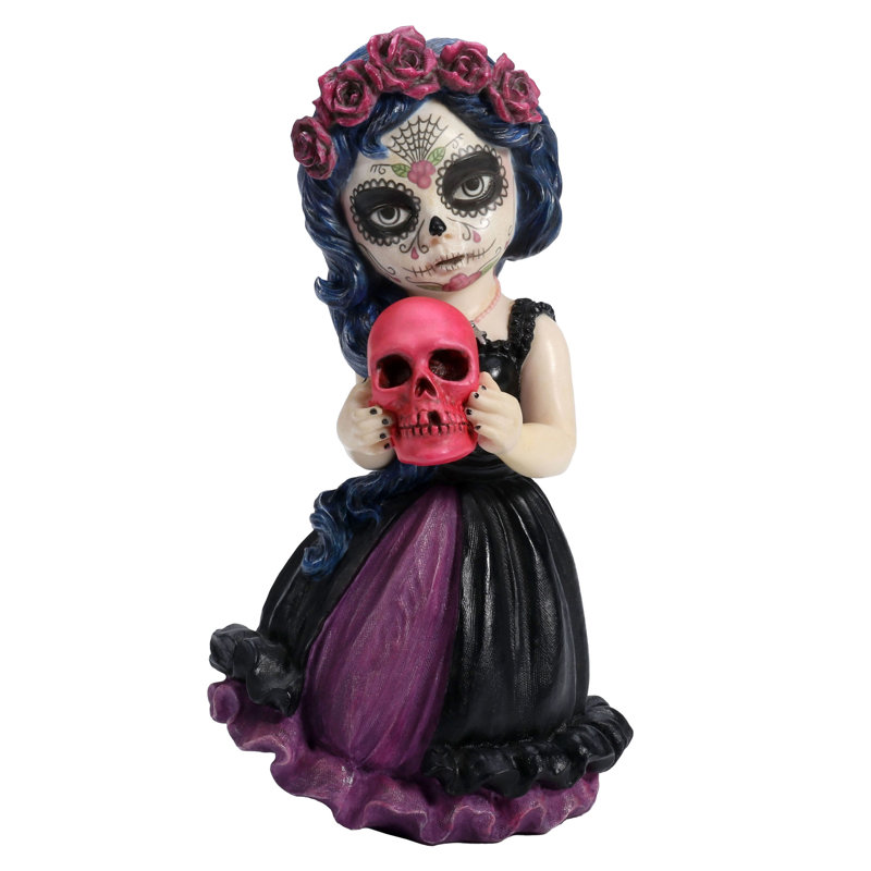 6,1 po H Cosplay Kids - Jour des Morts tenant un crâne rose, résine de polyester