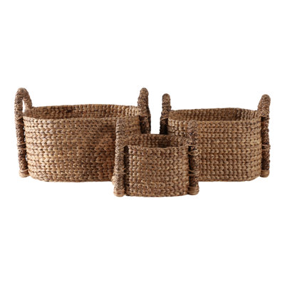 Oval Woven Decorative Baskets With Handles - Decorative Household Storage Organizer Baskets For Multipurpose Home Solutions - Set Of 3, 22.5", Tan