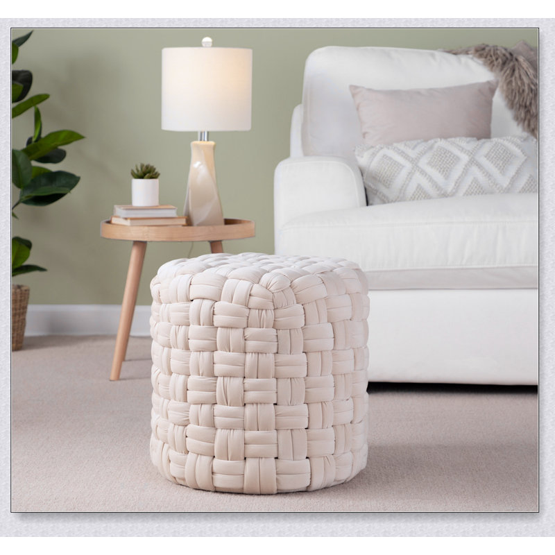 Round 16 Inch Velvet Ottoman, Stylish And Versatile For Seating, Footrest, And Decorative Use In Any Room., Cream