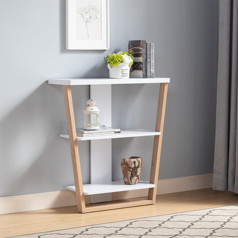 Botwinick 31.25'' W Rectangle Standing Desk, Console Table with Three Open Shelves, White/Natural
