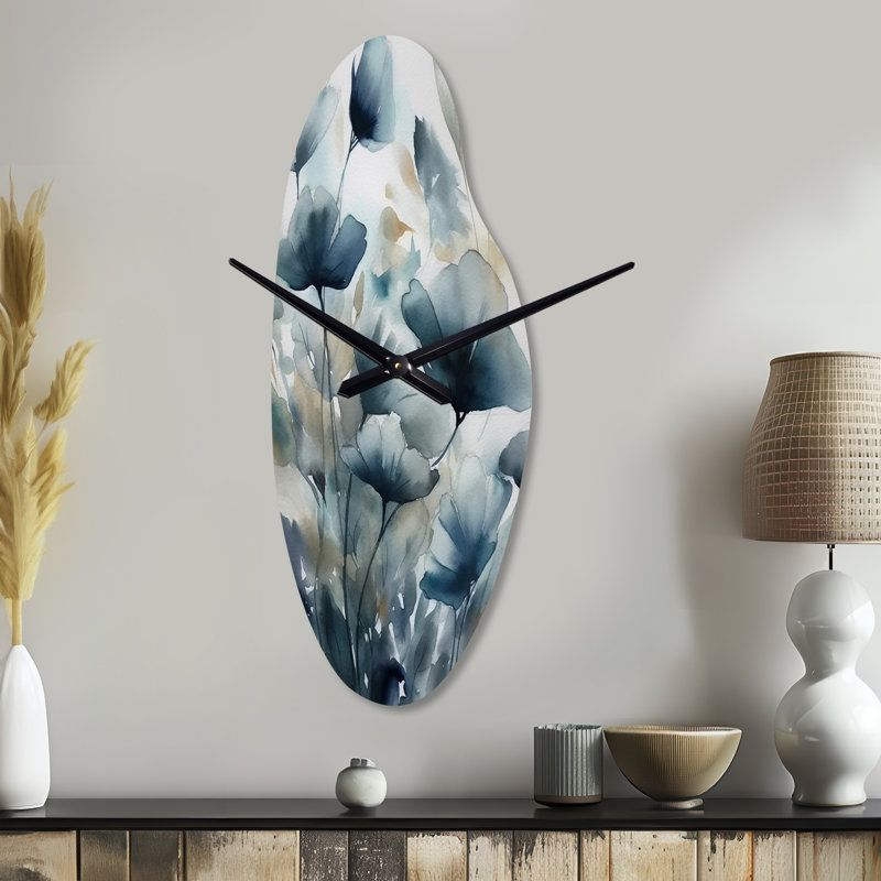 Horloge murale 3D à feuilles bleues - Feuillage et fleurs III, Moyenne