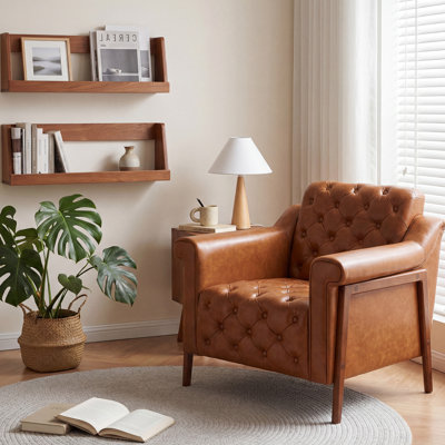 Pu Leather Modern Accent Chair,Armchair For Reading, Living Room, Bedroom, Office, Waiting Room