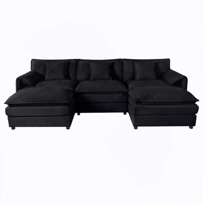 Modular Sectional Sofa, Oversized Deep Seat U Shaped Couch Set For Living Room, 3-Seater Comfy Cloud Couches With 2 Movable Ottomans, DIY Combination, Chenille,Grey