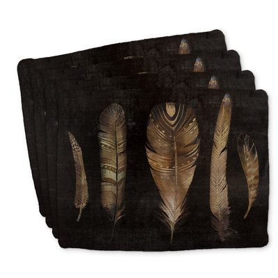 Ensemble de 4 napperons en polyester tressé plumes brunes - Décoration intérieure