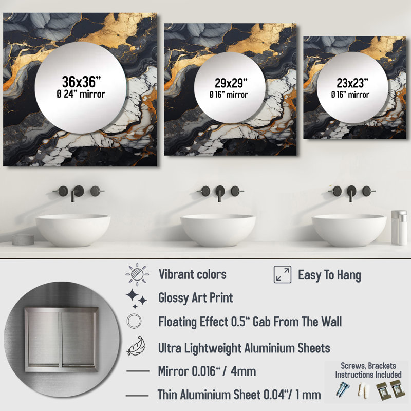 Art mural en miroir Hannu, 23 po x 23 po