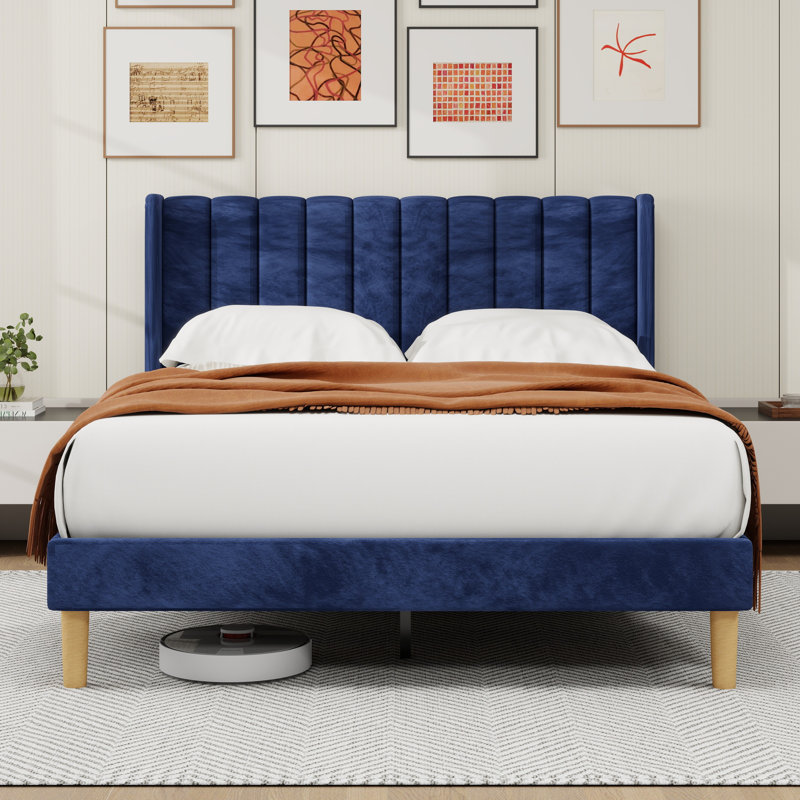Sutter Upholstered Wingback Bed, Queen, Blue