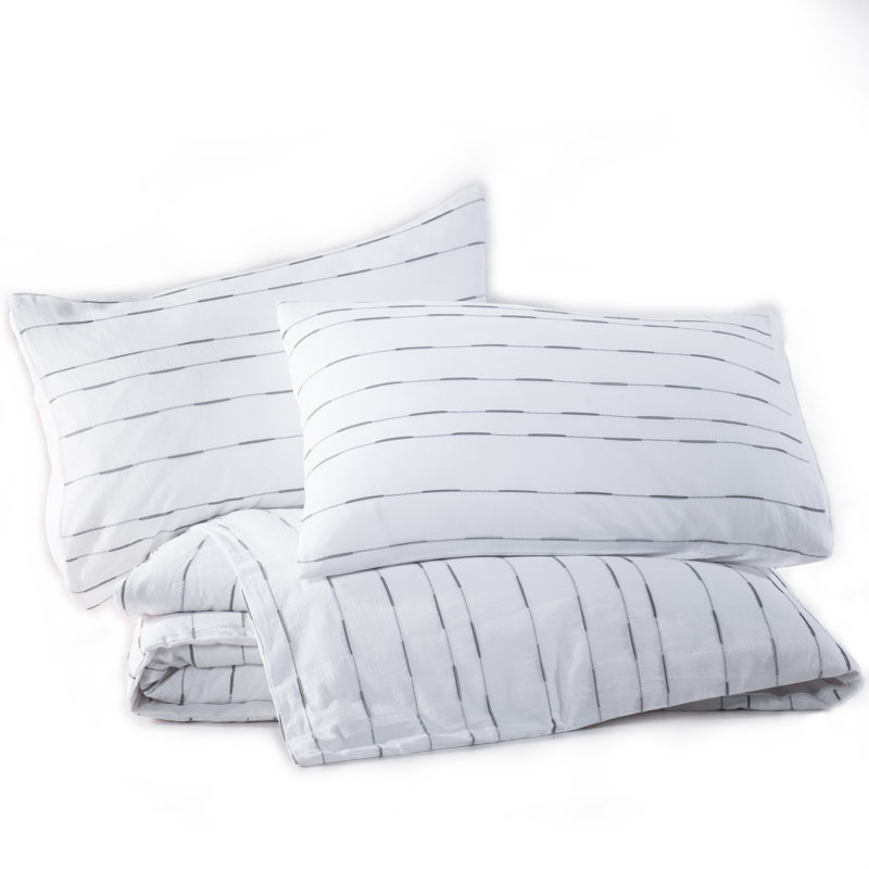 Ensemble de housse de couette standard en coton Zari, Housse de couette grand et 2 taies décoratives, Blanc / gris