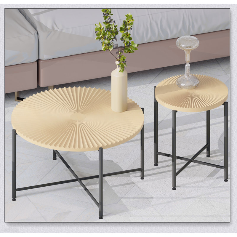 Ensemble de table basse et de table de bout 2 pièces Radial, Antique White / Brown