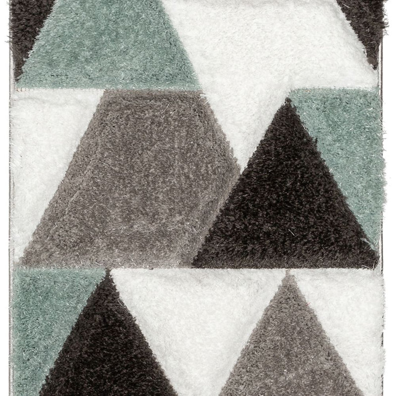 Tapis à poil long texturé à motif géométrique bleu clair Cobina Holland, Tapis de couloir 2 pi 7 po x 9 pi 10 po