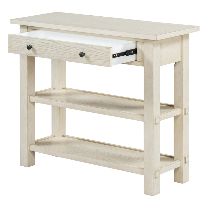 Retro Console Table With Drawer And Two Sturdy Shelves For Entryway, Living Room, Grey Wash