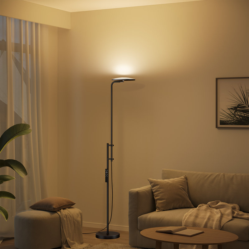 Lampe sur pied intelligente réglable en hauteur 70 po avec télécommande, luminosité et température de couleur réglables, Noir