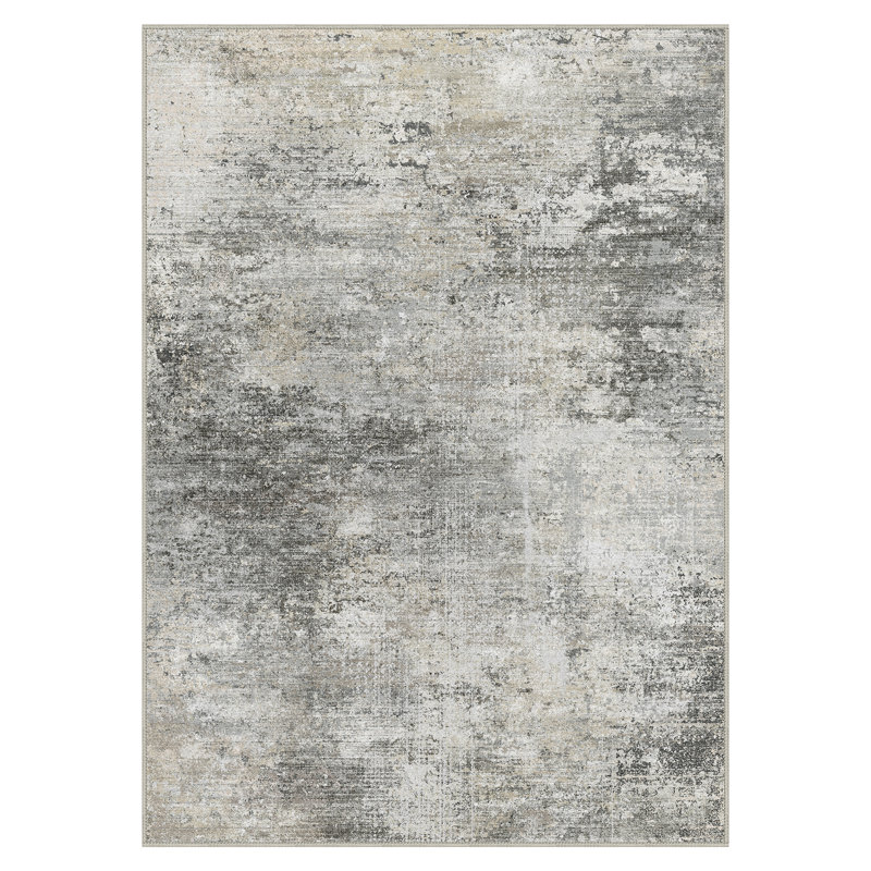 Mignone Pavelina Abstract Machine Washable Light Grey/Charcoal Indoor Area Rug With Non-Slip Backing, Rectangle 6' x 9'