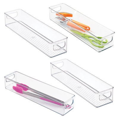 iDesign Set of 4 Stackable Pantry Storage Bins with Handles - Clear