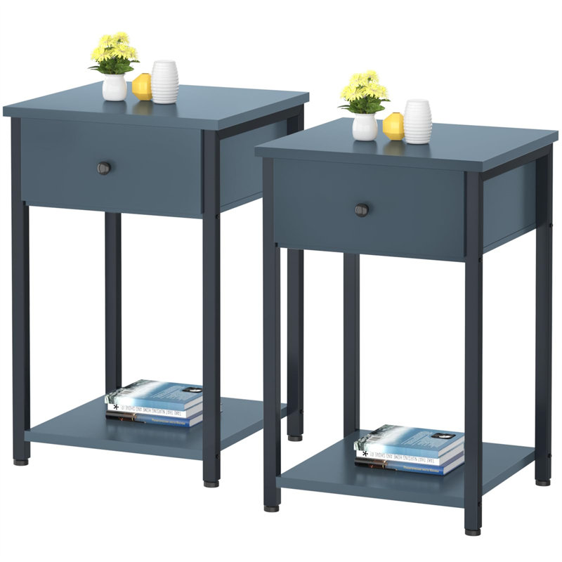 Ensemble de tables de bout Jhalia, Bleu foncé, Noir