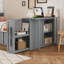Lit plateforme simple en bois multifonctionnel avec bureau et tablette de rangement au bout du lit, lit gigogne intégré et 3 tiroirs-1784088895