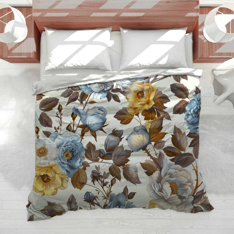 Housse de couette Blue Florals Bedding Botanical Bright Blooms, Housse de couette pour lit simple