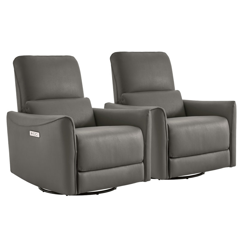 Fauteuil inclinable électrique pivotant en cuir Mikkel, Similicuir gris anthracite