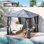 Pavillon de jardin en acier 10 pi x 10 pi avec toit en polycarbonate, rideaux et filet