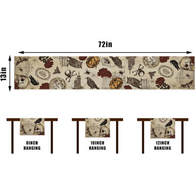 Chemin de table rétro d'Halloween, décorations gothiques pour la maison | Liste de colisage: 1 chemin de table: 13 po x 72 po; Matériau: 100% polyester Parfait pour la décoration de table de salle à manger de cuisine