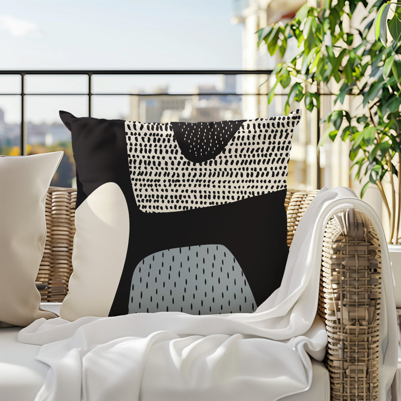 Coussin carré intérieur / extérieur pia, H 19 po x l 19 po, Gris / noir / blanc cassé