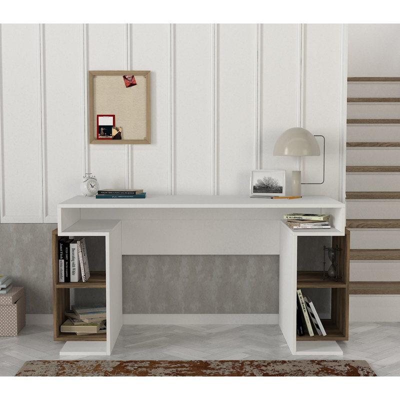Bureau Lybarger, Blanc / noyer