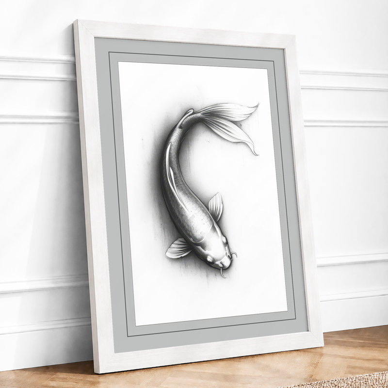 Solitary Koi Minimalist - Framed Print, A4 - 29.7 x 21.0 cm, White