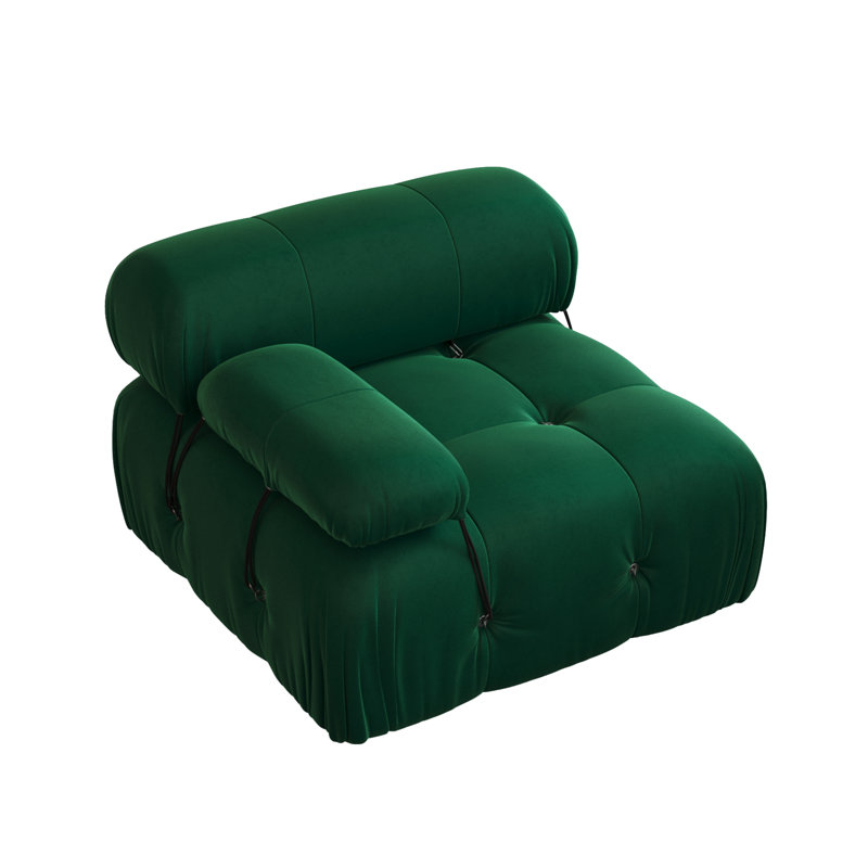 Canapé modulaire rembourré 3 pièces en velours avec repose-pieds Cylar, Vert