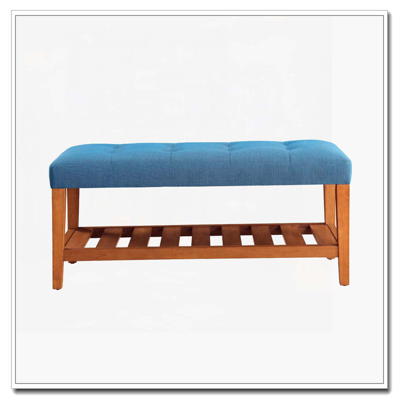 Banc rembourré avec cadre en bois, Bleu clair