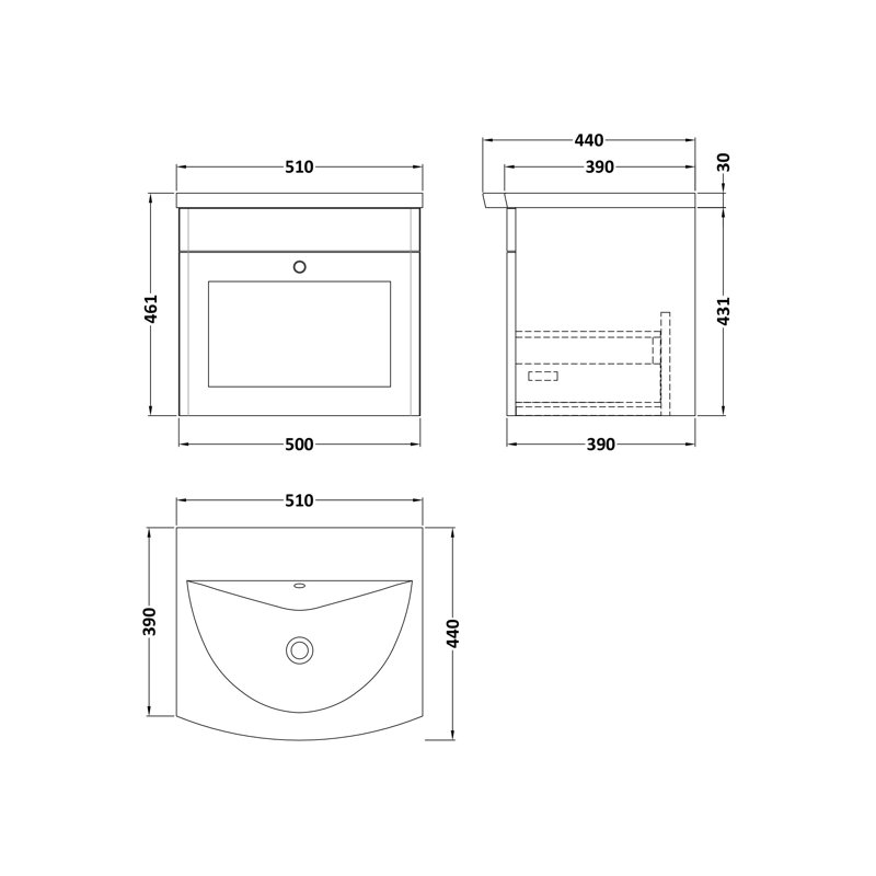 Classique 510mm Single Bathroom Vanity with Drop In Vitreous China Basin, Satin Gray