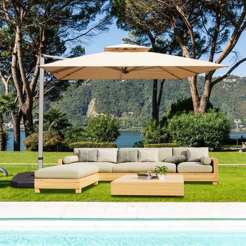 Parasol carré en porte-à-faux 10 'x 10' avec mât central (base non incluse), Beige