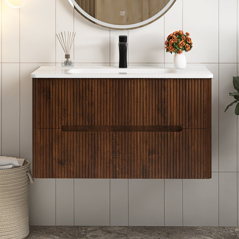 Meuble-lavabo mural simple 36 po avec comptoir en céramique 36 po