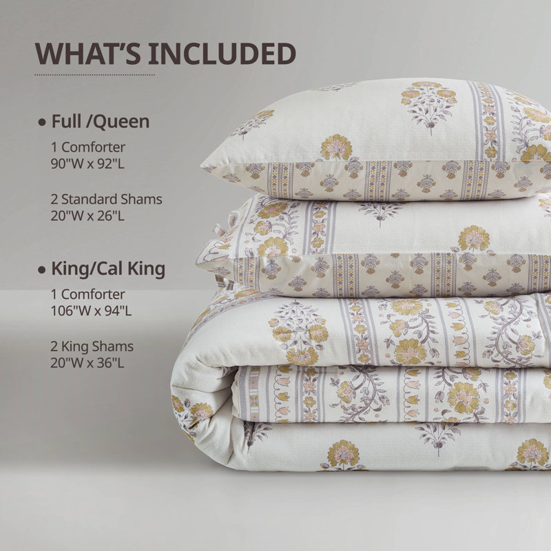 King Cal King Bedding Sets, Reversible Cotton Rich Comforter, Blush Gold
