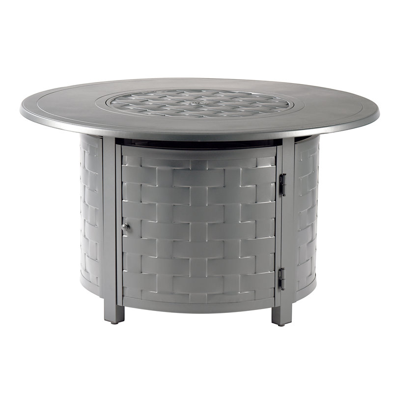 Avers Round Aluminum Propane Smokeless Fire Pit Table with Hidden Fuel Tank, Gray