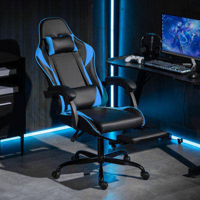 Fauteuil de jeu ergonomique inclinable en similicuir, pivotant et jeu vidéo de massage avec repose-pieds