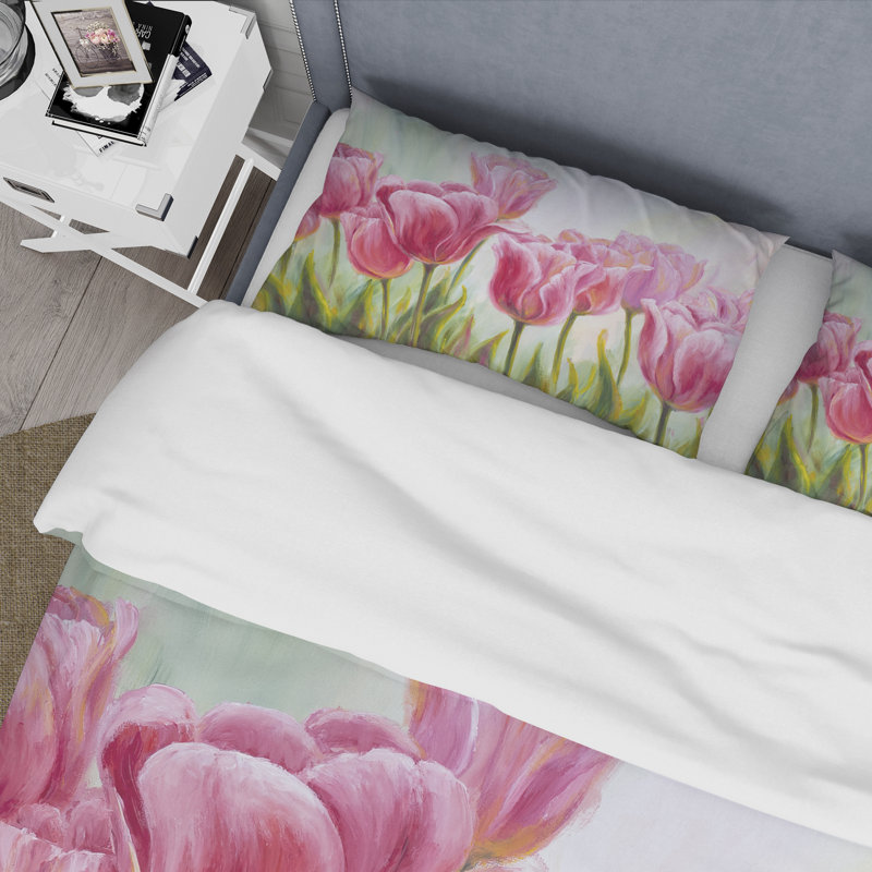 Tulips Flowers Blossoming - Traditional Duvet Cover Set, King Duvet Cover + 2 King Shams