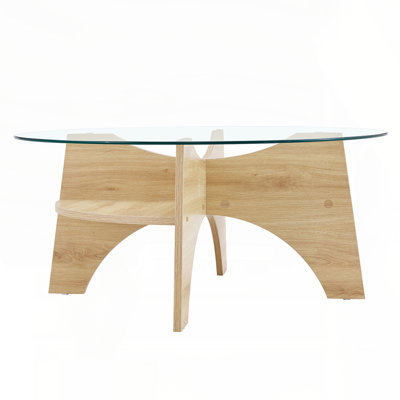 Levi Round Glass Coffee Table with Fan-Shaped Base