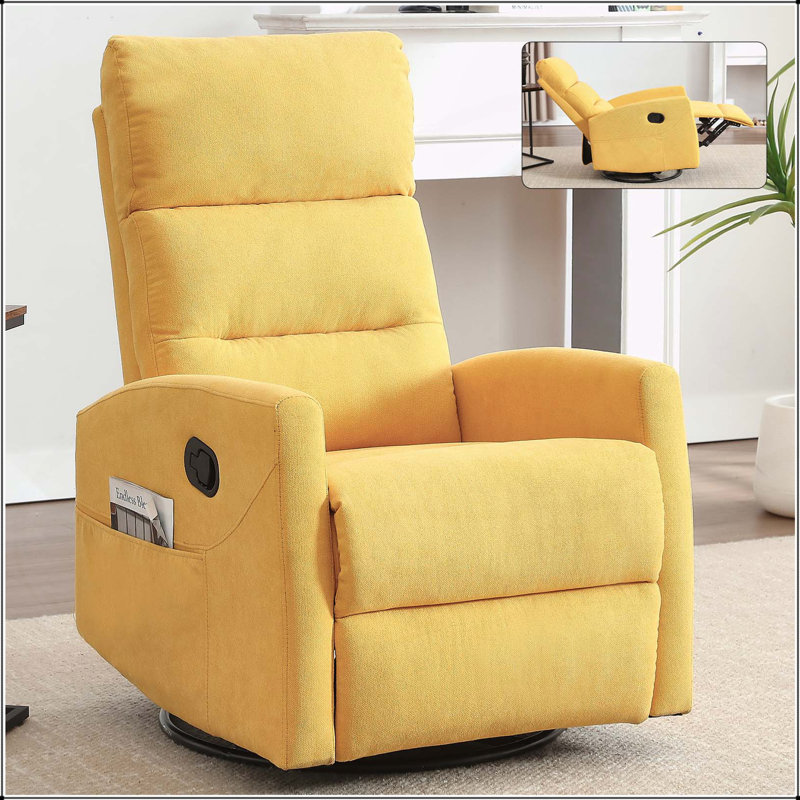 Comfortable Manual Recliner Chair with Rocker and Swivel for Living Room Relaxation, Yellow