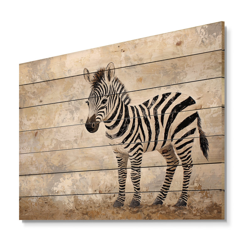 Zèbre minimaliste rayé Play I - impression moderne en bois noir sur bois de pin naturel, H 10 po x l 20 po
